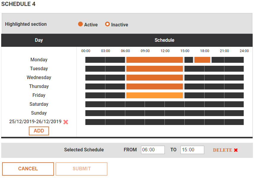 schedule example with different timings in one day