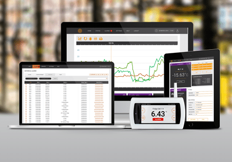 wireless monitoring systems for food retail showing ipad, laptop and d3 base station.